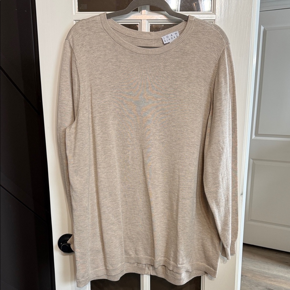 JOAN RIVERS Beige Crew Neck Back Button Sweater Size XL QVC Coastal Grandma